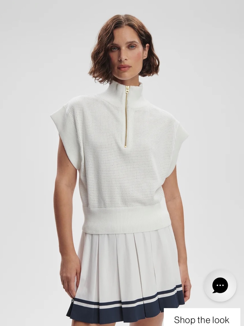 VARLEY Fulton Cropped Knit Top Shirt Size Medium White & gold Textured Half-zip